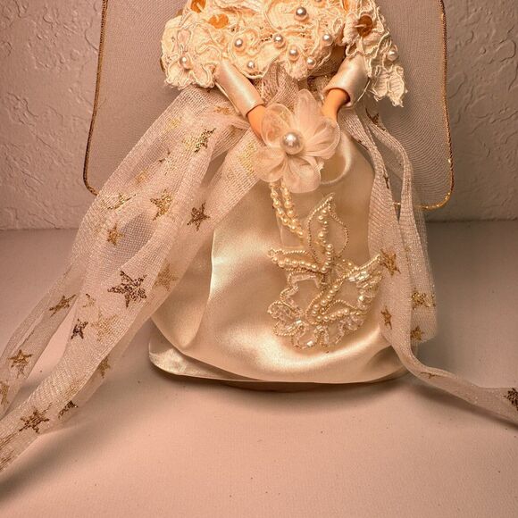 Handmade Satin Tulle Halo Angel Christmas Tree Topper Holiday Decor Vintage - Picture 3 of 4